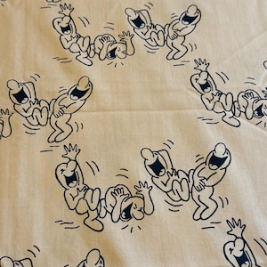 Vintage 1970s Pequot Hank Syverson Full Double Top Sheet Brown Print Pościel Retro Śmiejące się kreskówki 70s Nostalgiczna pościel