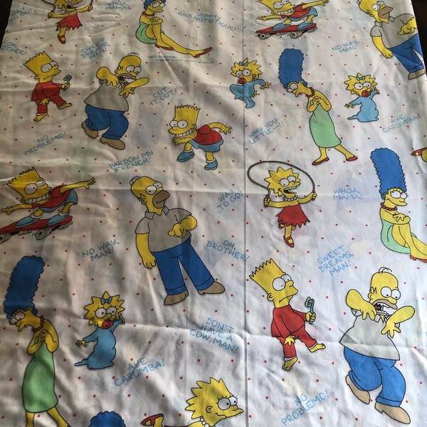 The Simpsons Twin Size Flat Bed Sheet,Genuine Vintage 1990 Fox,Homer,Adult TV Cartoon, Bart,Marge,Lisa Simpson,Retro,Fabric,Y2K Revival