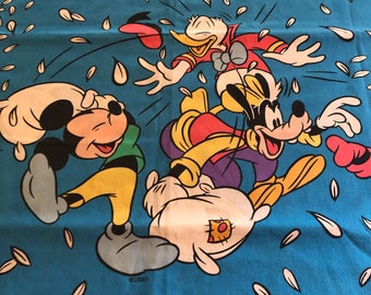 Kissenschlacht, Mickey Mouse, Pluto, Donald Duck, Original, Disney, Vintage 1980er Jahre, Twin Flat Top Bettlaken, Charakterlaken, Bettwäsche, Cartoons
