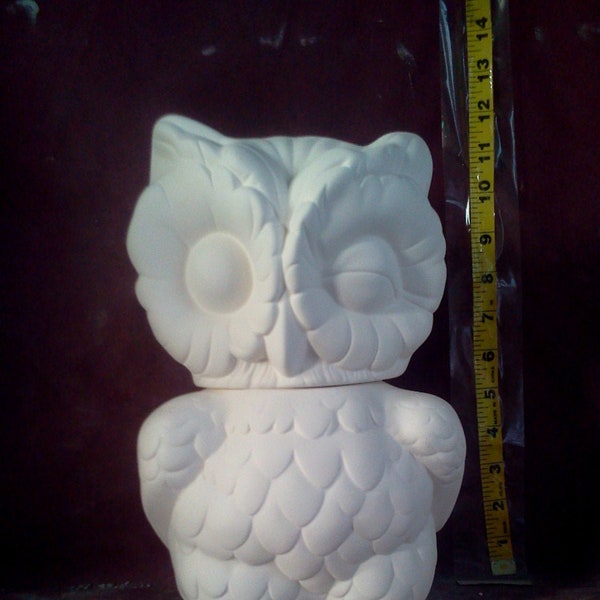 Owl Canister / Cookie Jar 11" Ceramic Bisque, Ready to Paint