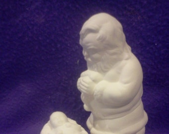 Santa Kneeling with Baby 7&quot; Ceramic Bisque, Ready To Paint