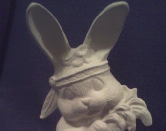 Native Bunny with Carrots 8" Ceramic Bisque, Ready To Paint