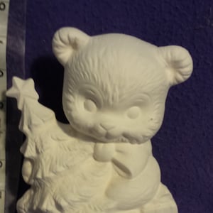 Bear holding Christmas Tree 8" Ceramic Bisque, Ready To Paint