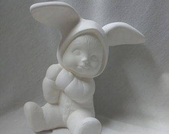 Sweet Tot Bunny Cuddling 6" Ceramic Bisque, Ready To Paint