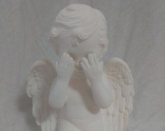 See No Evil Cherub 7" Ceramic Bisque, Ready To Paint