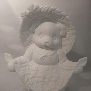 St Patricks Girl Bear 10&quot; Ceramic Bisque, Ready To Paint