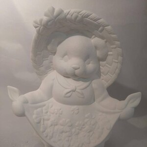 St Patricks Girl Bear 10&quot; Ceramic Bisque, Ready To Paint