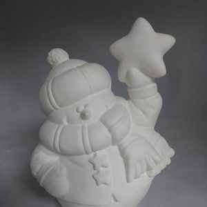 Snowman Holding Star 8&quot; Ceramic Bisque, Ready To Paint