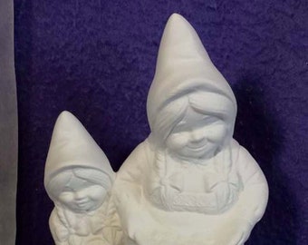 Mama gnome with daughter 5" ready to paint ceramic bisque  FREE SHIPPING
