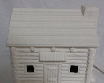 Village Log Cabin 6" x 6" Ceramic Bisque, Ready To paint
