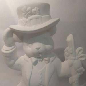 St Patricks Boy Bear 10&quot; Ceramic Bisque, Ready To Paint