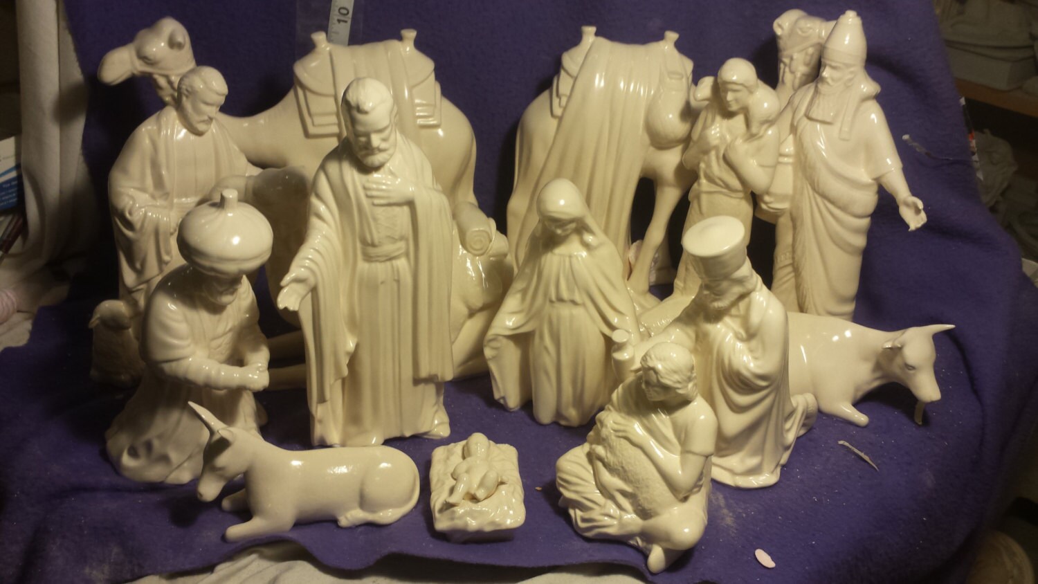 Large Ceramic Nativity set 15 pieces hand finished in Satin Etsy