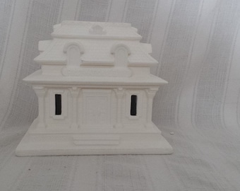 Bank Village House 7" x 6" x 6" Ceramic Bisque, Ready To Paint