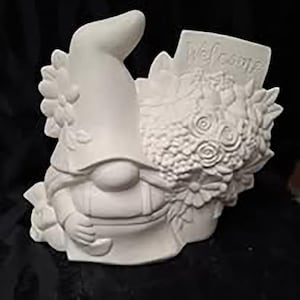 Helga Welcome Gnome 13&quot; x 11&quot; Ceramic Bisque, Ready to paint