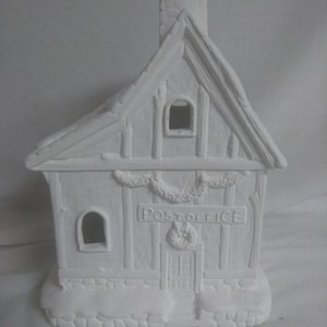 North Pole Post Office Village House  7" x 6" x 5" Ceramic Bisque, Ready To Paint