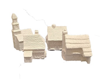 Christmas Village 3" to 5" Set of 4 Ready to Paint, Ceramic Bisque