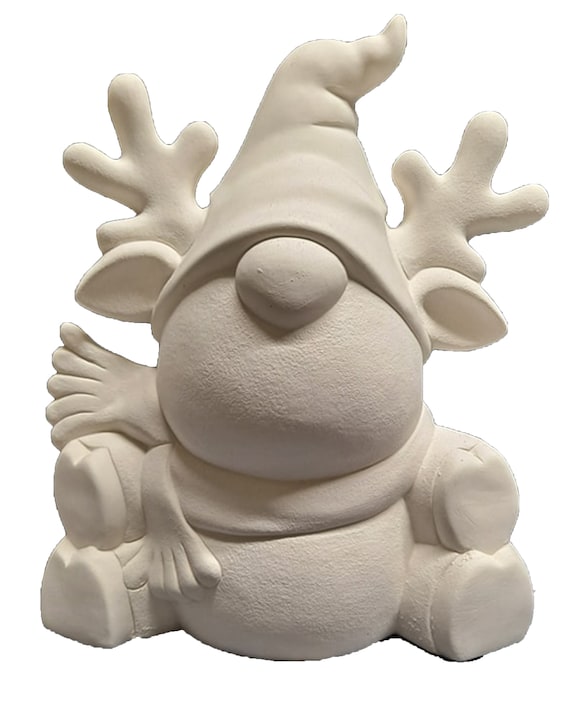 Rudy Reindeer Gnome 10 Ceramic Bisque, Ready to Paint 