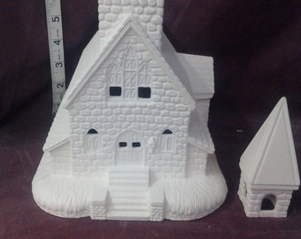 Crystal Creek Church Village 12" x 7" x 7" Ceramic Bisque, Ready To Paint