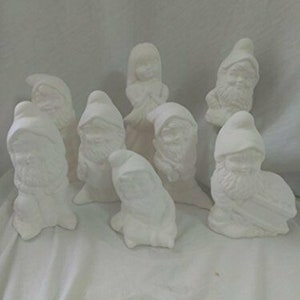 Princess White with 7 Dwarf Gnomes Ceramic Bisque, ready to paint