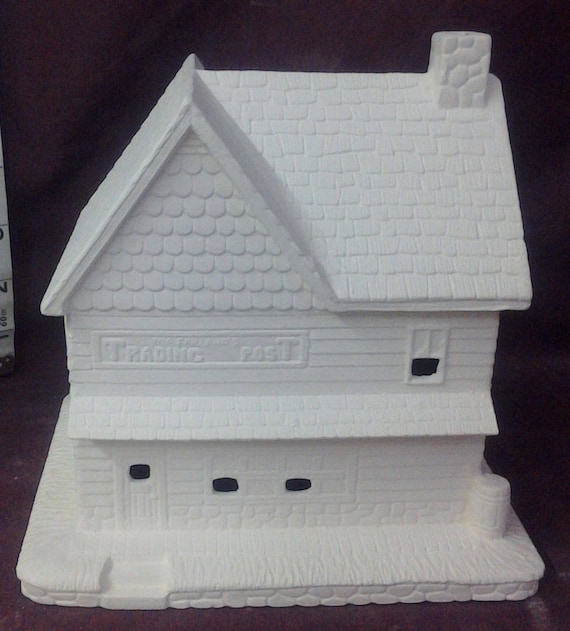 Crystal Creek Trading Post 7&quot; x 7&quot; x 6&quot;  ready to paint ceramic bisque, windows are cut out