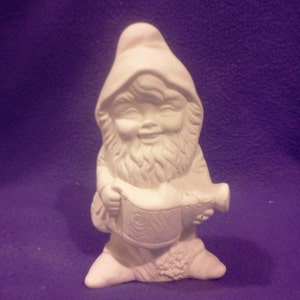 small Gnome with Watering Can 5&quot; Ceramic Bisque, Ready To Paint