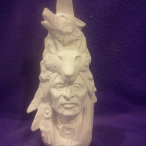 Native Wolf Spirit totem ready to paint 11&quot; ceramic bisque