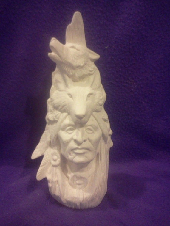 Native Wolf Spirit totem ready to paint 11" ceramic bisque