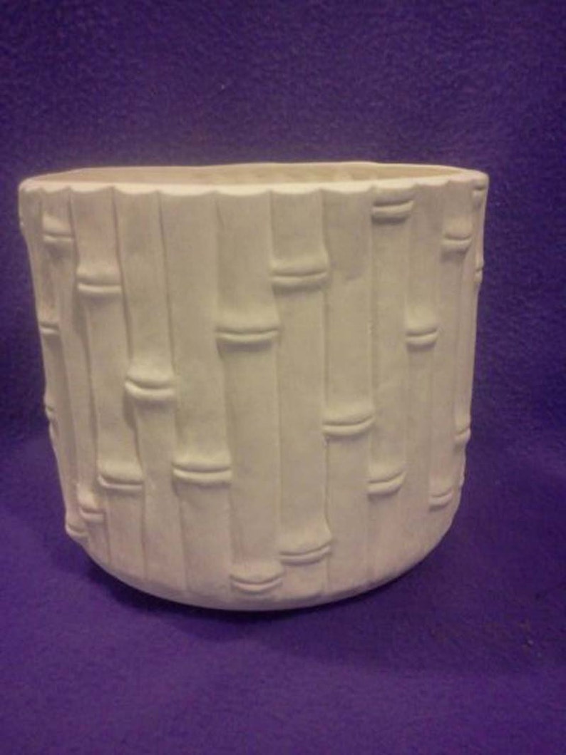 Vintage Large Duncan Bamboo Planter Ready to paint 7 x 7 1/2 ceramic bisque, image 1