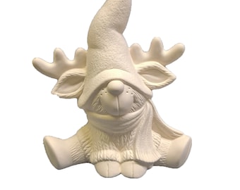 Reindeer Lovable Ceramic Gnome 9" ready to paint