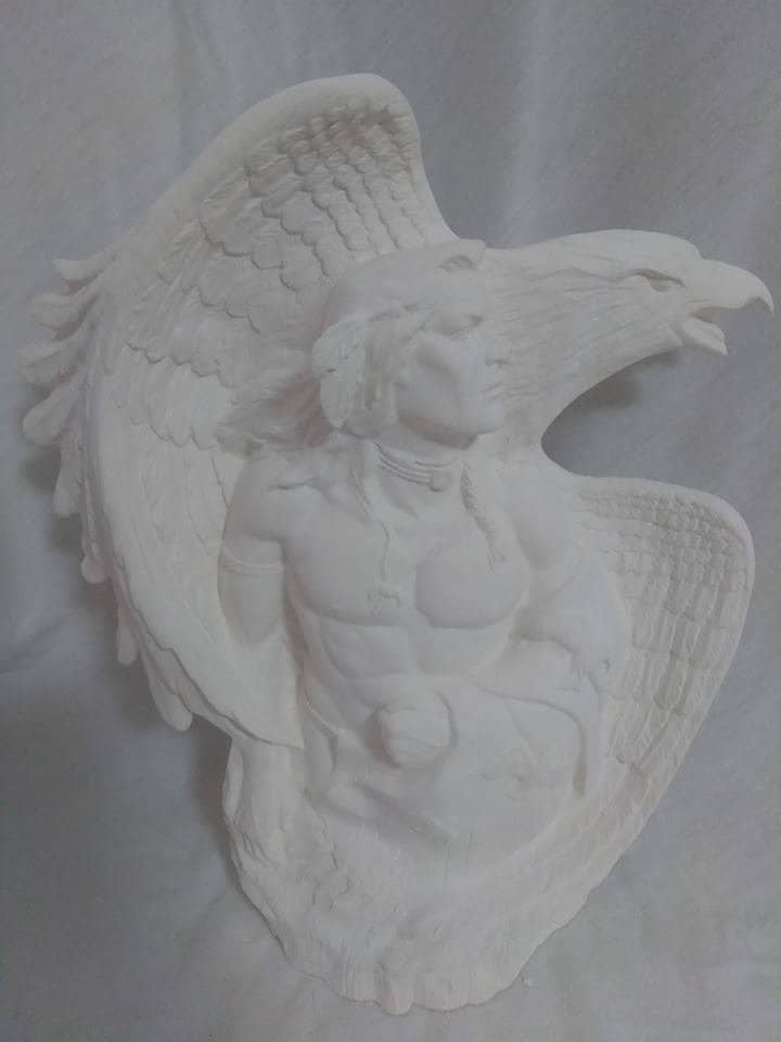Native Warrior With Eagle Spirit 9 1/2" Ceramic Bisque, Ready To Paint