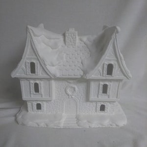 Santas Castle Village House 9" x 9" x 5" Ceramic Bisque, Ready To Paint