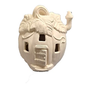 Pumpkin Cottage Fairy House 6&quot; x 5&quot; Ceramic Bisque, Ready to Paint