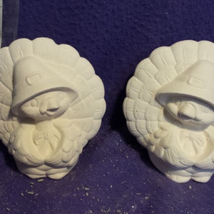 Clay Magic Turkey candle holders set of 2 ready to paint 4" ceramic bisque