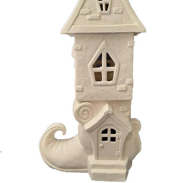 Halloween Witches Boot Stack and Turn Fairy House 17" Ceramic Bisque, Ready to Paint