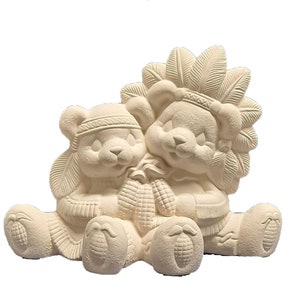 Native Cuddle Bears 8" x 9" Ceramic Bisque, Ready to Paint