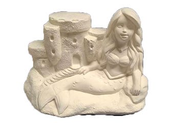 Mermaid 5" with Sandcastle ready to paint ceramic bisque