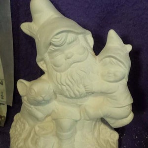 papa gnome sitting with child and mouse 6&quot; ready to paint ceramic bisque