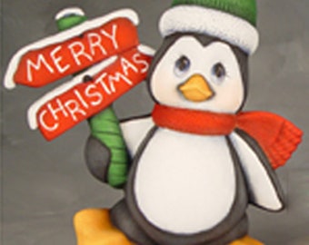 Merry Christmas Penguin with Sign 10" Ceramic Bisque, Ready to Paint
