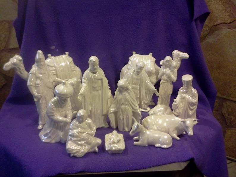 Ceramic Large Nativity 15 piece Glazed set with Mother of Etsy