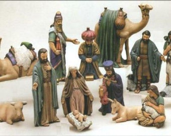 Christmas Nativity Duncan 15 piece set Ceramic Bisque, ready to paint 7" to 9"