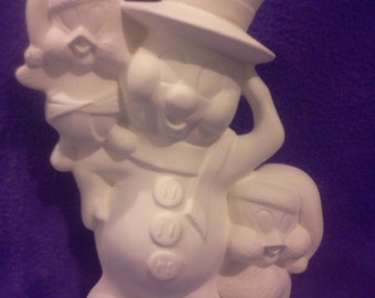 Snowman with Birds 9" Ceramic Bisque, Ready To Paint