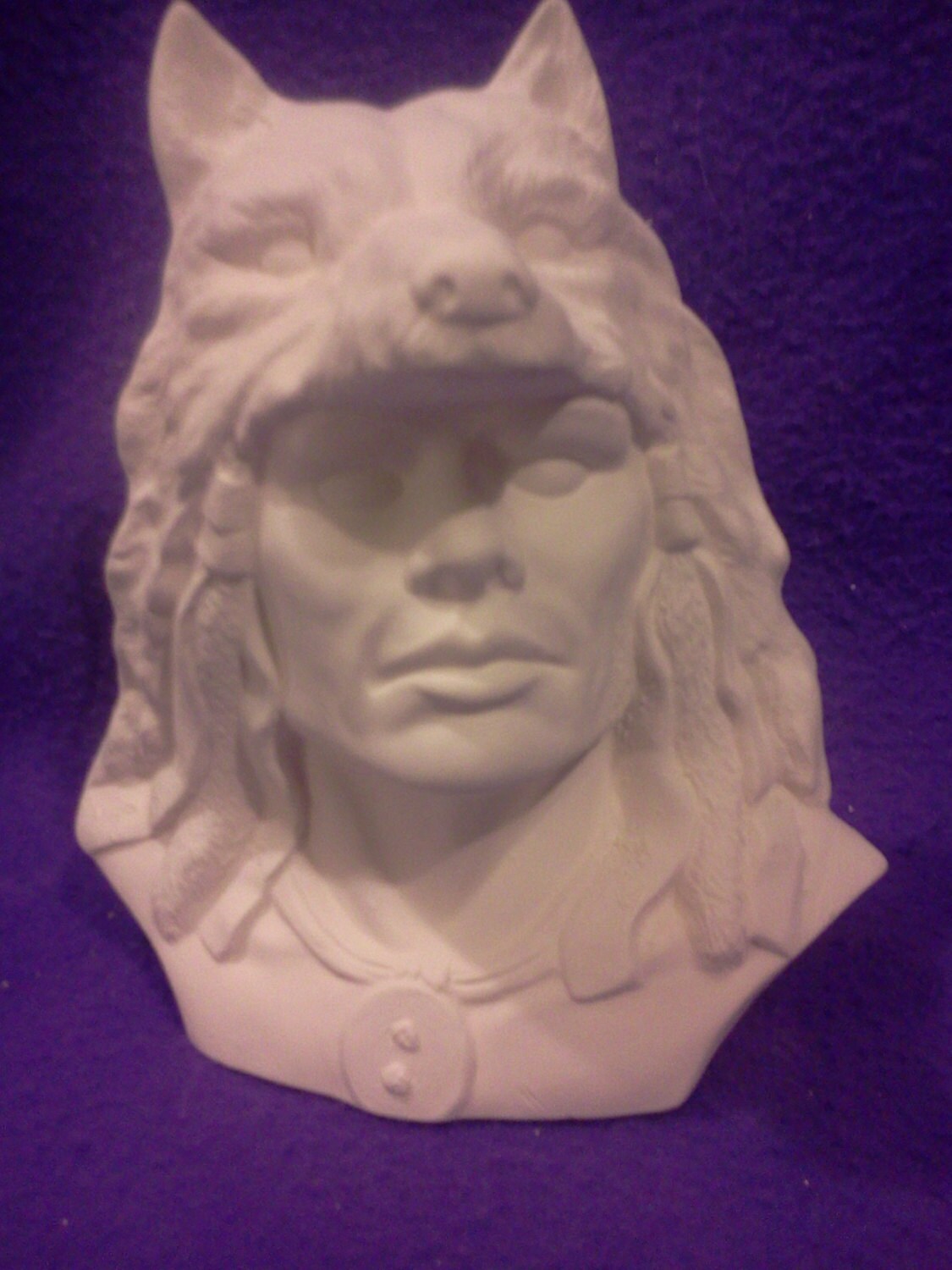 Native Wolf Spirit Bust Ready To Paint 6 1/2" Ceramic Bisque
