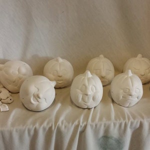 Pumpkin Noggins 3&quot; set of 8 with hands and feet ready to paint ceramic bisque