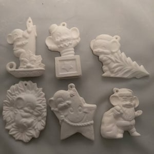 Mice #4 set of 6 ceramic ornaments ready to paint ceramic bisque