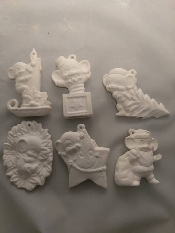 Mice #4 set of 6 ceramic ornaments ready to paint ceramic bisque