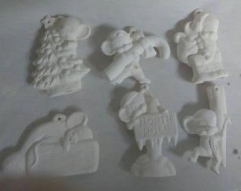 FREE SHIPPING Mice Ornaments Asst #3 set of 6 Ceramic Bisque Ready To Paint