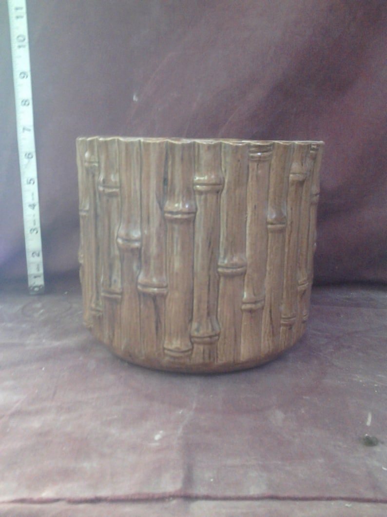 Vintage Large Duncan Bamboo Planter Ready to paint 7 x 7 1/2 ceramic bisque, image 2