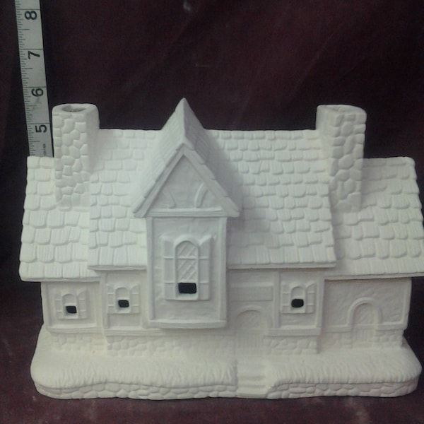 Crystal Creek Inn 6" x 9" x 4" village house ready to paint ceramic bisque, windows are cut out