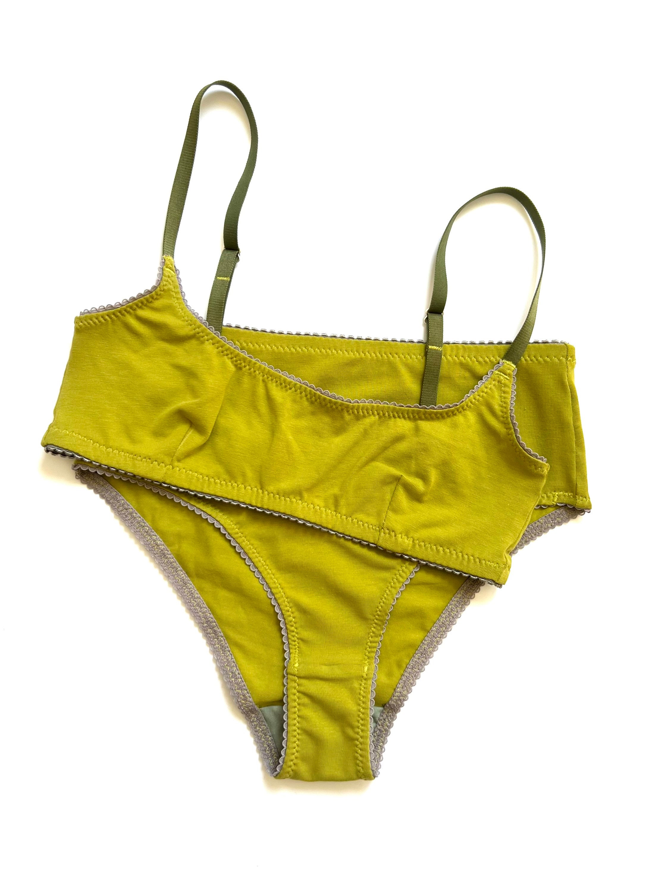 Organic Cotton Soft Bra and High-cut Style Panties. Gots Cotton. Lime  Green. All Size. 