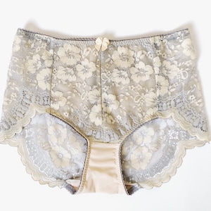 Grey and light yellow lace panties. Medium high. Verry feminine. All sizes.